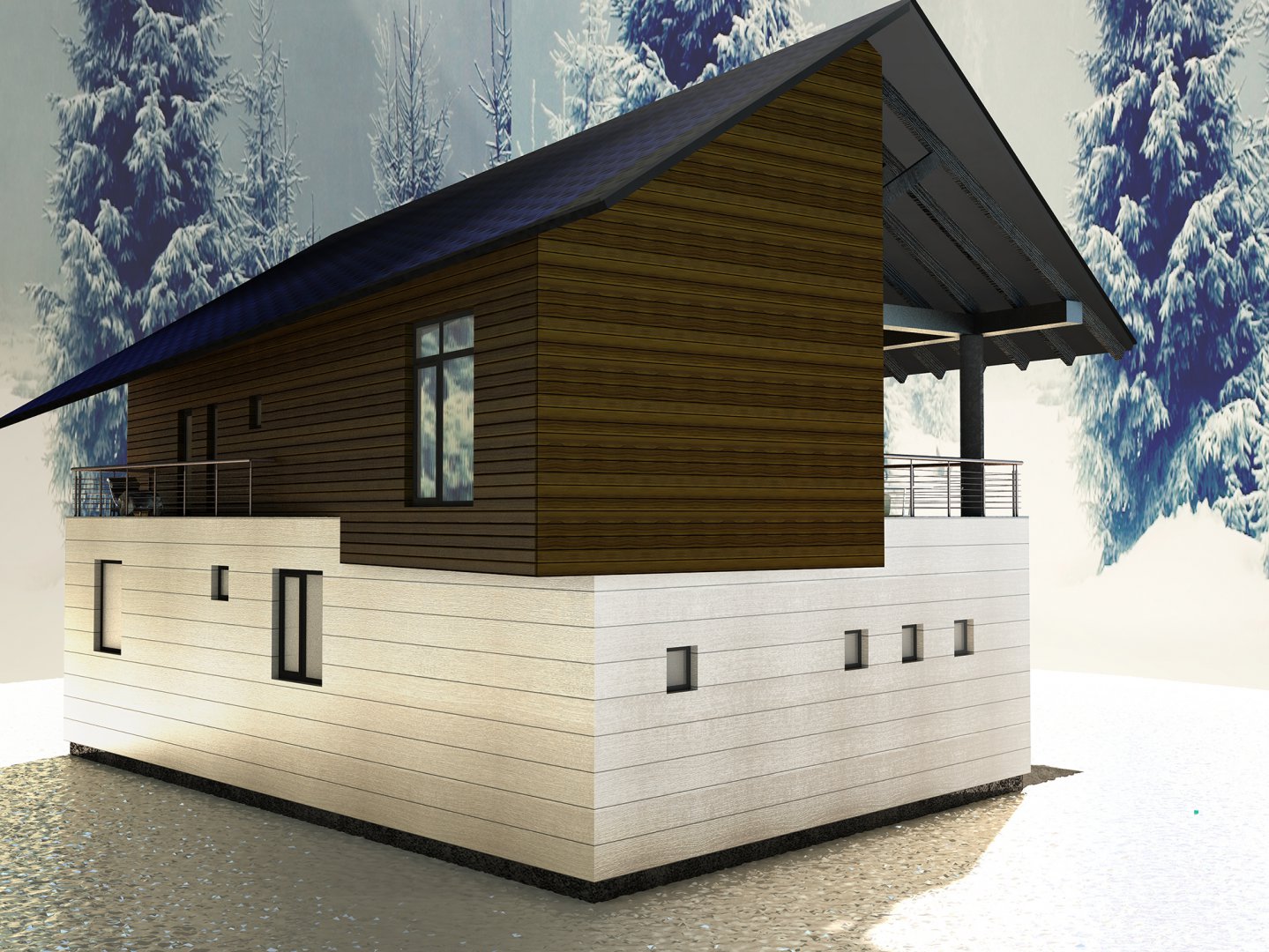 Двухэтажная баня с односкатной крышей 6х6