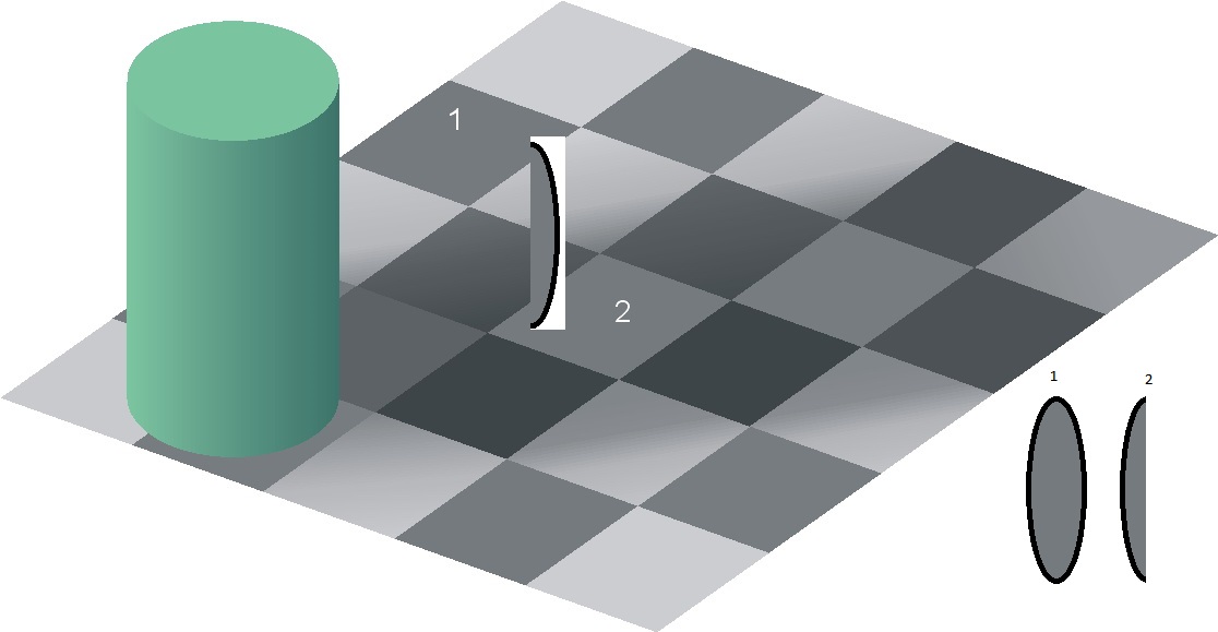 Одинакового цвета. Иллюзия тени адельсона. Иллюзия Эдварда адельсона. Иллюзия Эдварда адельсона с шахматной доской. Оптическая иллюзия адельсона.